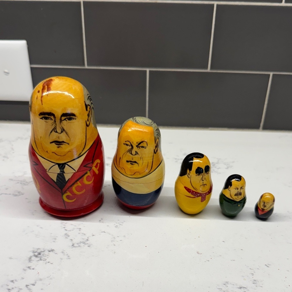 Vintage Political Nesting Dolls in Red and Yellow